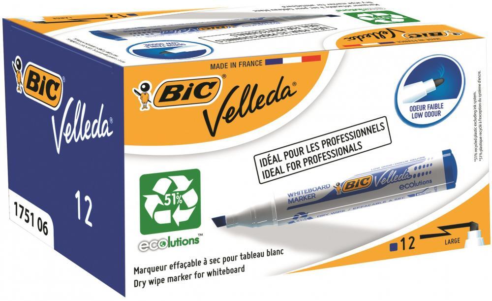 12x Marker suchościeralny Bic, Velleda, ścięta, niebieski