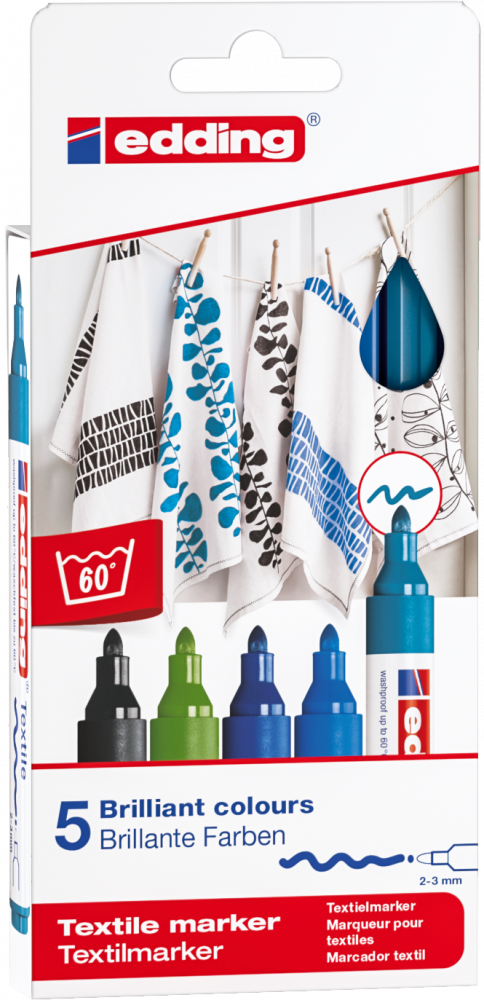 Marker tekstylny edding 4500, 2-3mm, 5 sztuk, mix kolorów zimnych