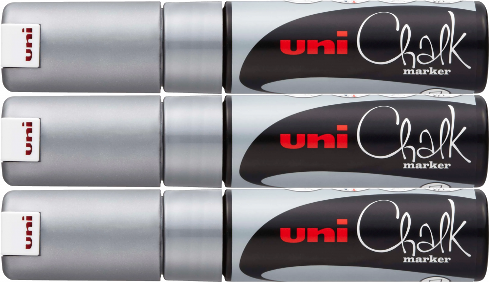 3x Marker kredowy Uni PWE-8K, ścięta, srebrny