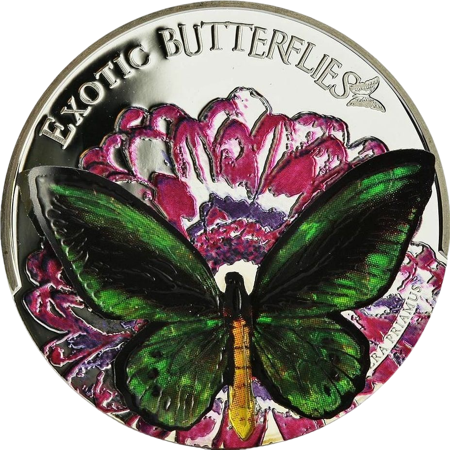 Srebrna moneta Egzotyczne Motyle: Ornithoptera priamus - wysyłka 24 h!