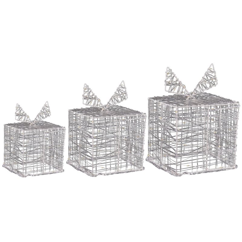 ECD Germany Zestaw 3 LED Gift Boxes, 90 LED Warm White, Metal, Powered, IP44 wodoodporny, Indoor / Outdoor, Christmas Decoration Christmas Gift