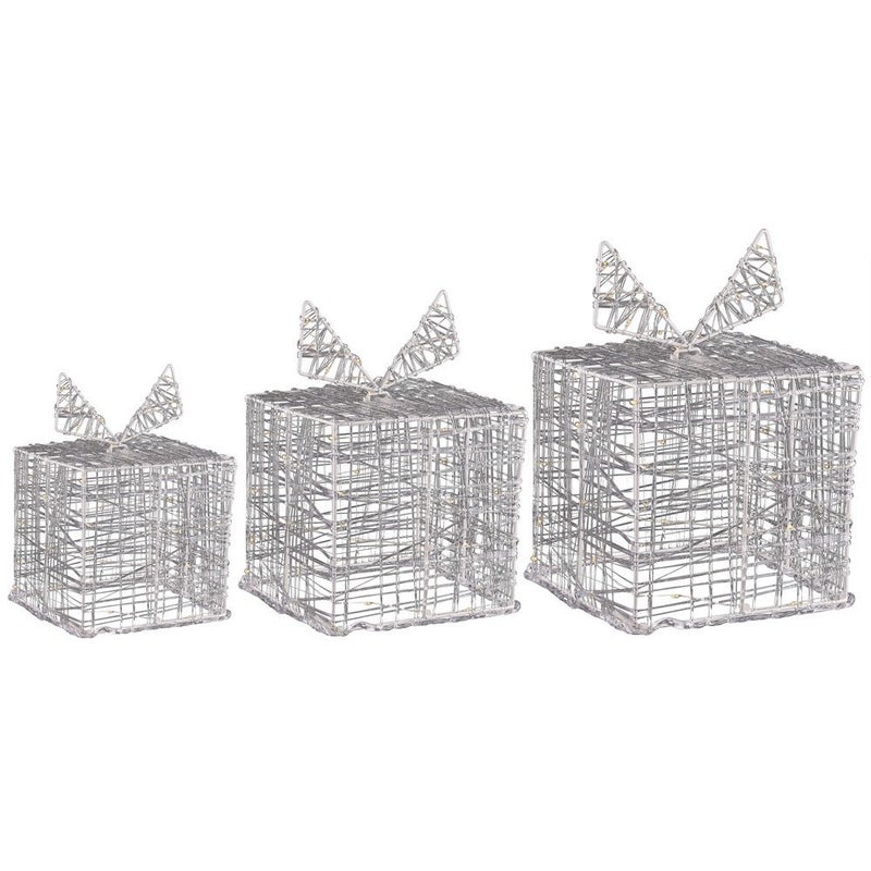ECD Germany Zestaw 3 LED Gift Boxes, 90 LED Warm White, Metal, Powered, IP44 wodoodporny, Indoor / Outdoor, Christmas Decoration Christmas Gift