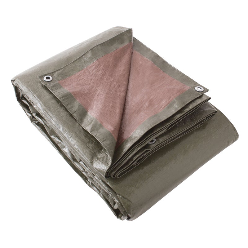 DEXTER - Plandeka Ochronna 2x8 m - Dwustronna, z oczkami - Wodoodporna, odporna na rozdarcie - PE 140 g/m² - Brązowo-zielona