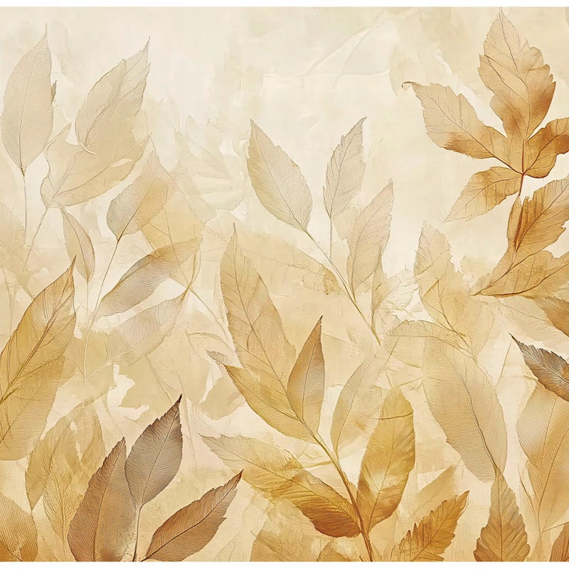 Fototapeta Liście Złoto Natura 350x250 cm Tapeta Do Sypialni Salonu Kuchni Na Flizelinie