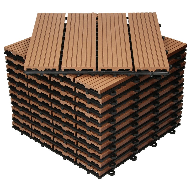 ECD Germany Zestaw 44 Plytek Tarasowych WPC 30x30 cm na 4m² w Kolorze Jasnobrazowym Drewnopodobnych do Ogrodu na Balkon z Systemem Klik Drenazem