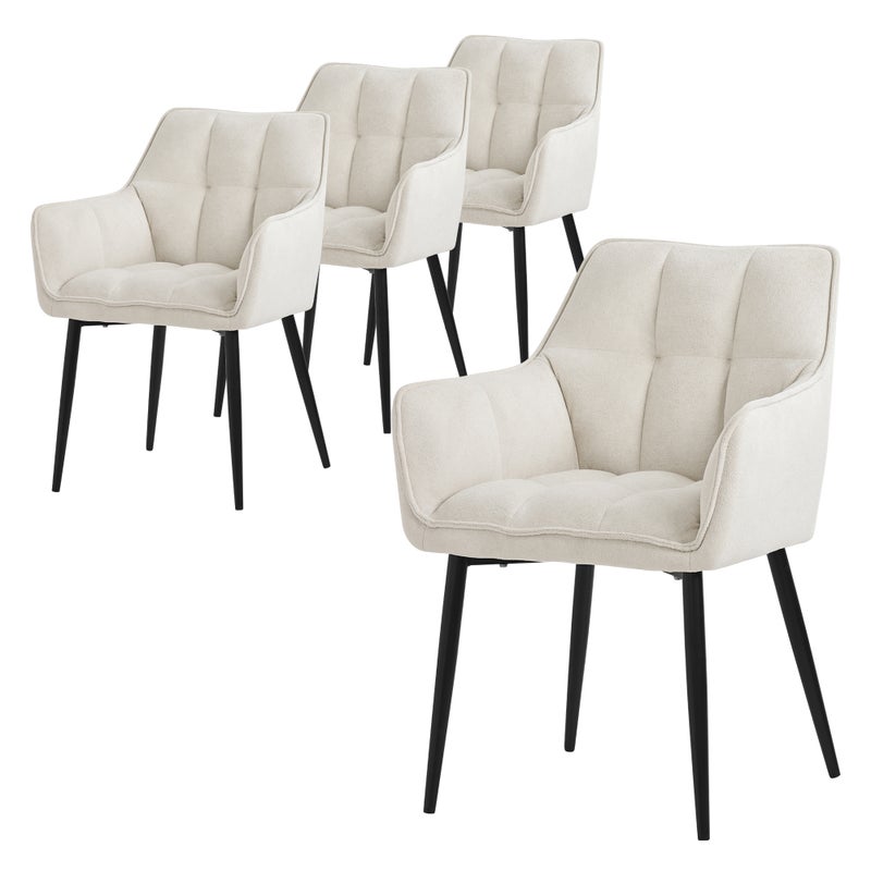 ML-Design zestaw 4 krzesel do jadalni z frotte, kremowe, krzeslo kuchenne z grubym tapicerowanym siedziskiem i metalowymi nogami, krzeslo do salonu z