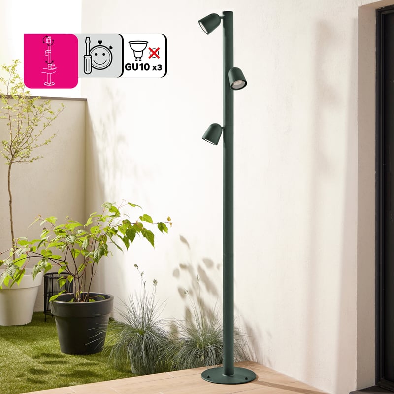 Lampa podłogowa ogrodowa PHILLY - 3 x GU10 max 25W - IP44 - Ciemnozielona - INSPIRE