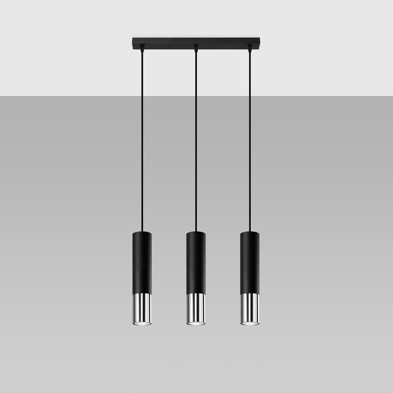 Lampa wisząca LOOPEZ 3L czarna/chrom, nowoczesna - 45x6x90cm Sollux