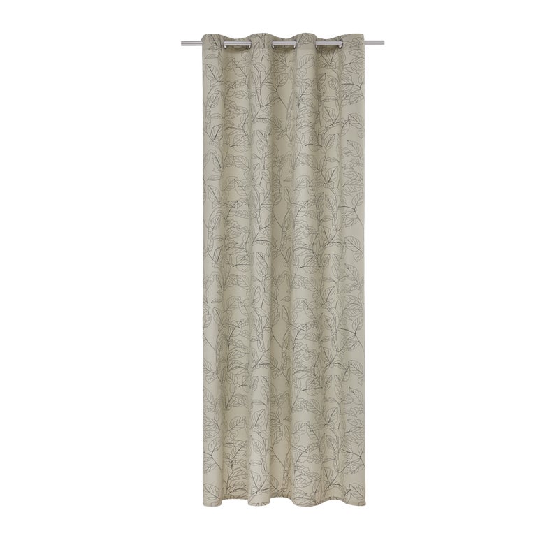 INSPIRE - Zasłona zaciemniająca LEONY - szer. 140 x wys. 280 cm - Bawełna - Beżowa - Zasłona z wzorem liści