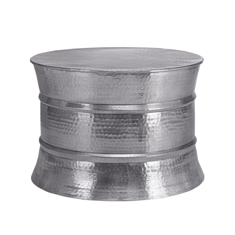 WOMO-DESIGN Recznie robiony stolik kawowy Orient okragly Ø 62 x 33 cm srebrny wykonany z aluminium - plaski mlotkowany design stolik do sofy metalowy