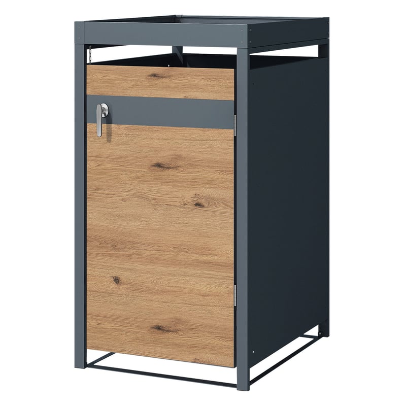 ML-Design pojemnik na odpady z daszkiem na 1 pojemnik 240L 68x80x124 cm dębowy stalowy odporny na warunki atmosferyczne zamykany z drzwiczkami