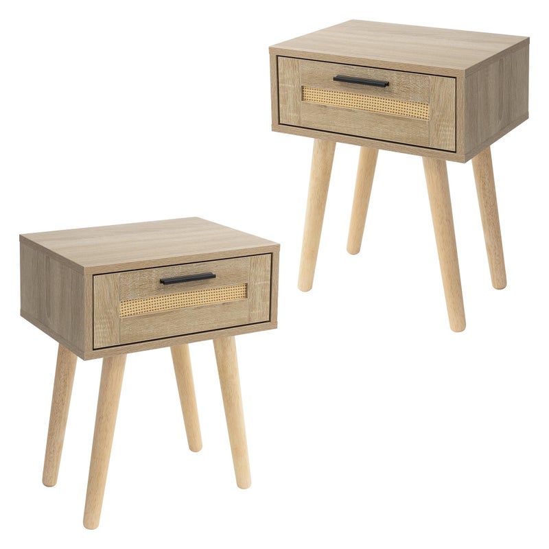 2x stolik nocny z szuflada stolik nocny rattanowy komoda z szufladami dab 40x30x