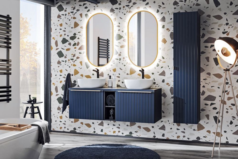 Szafka pod umywalkę nablatową SANTA FE DEEP BLUE 80 cm niebieska indigo z blatem