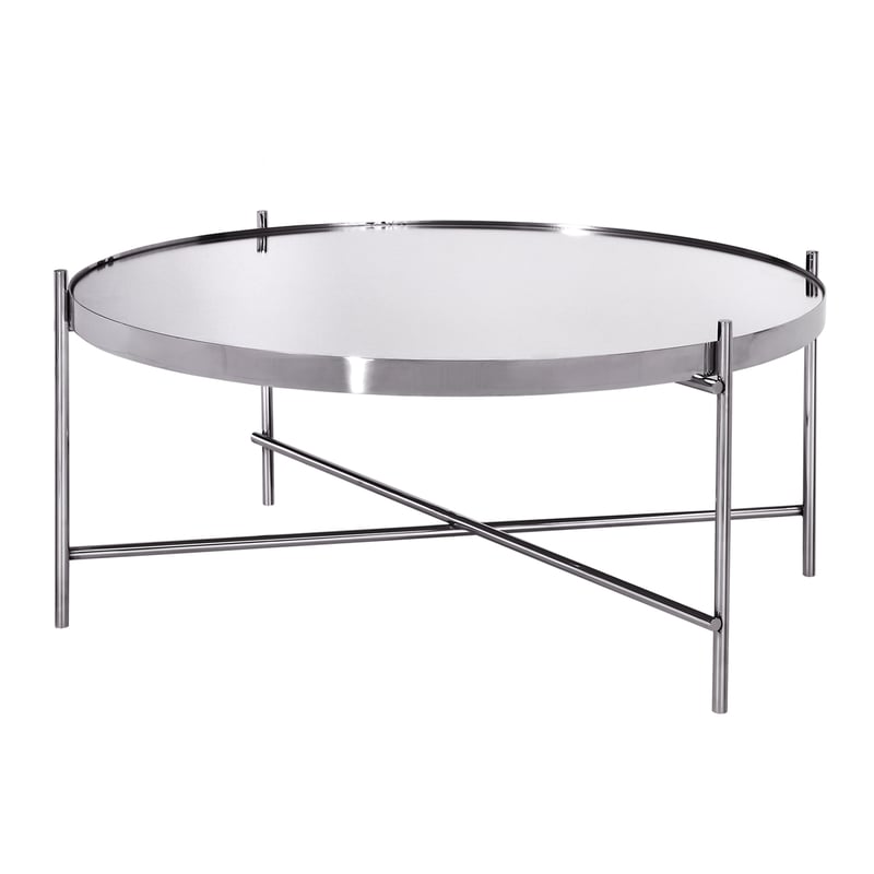 WOMO-DESIGN Design Stolik kawowy Ø 75x35 cm w kolorze srebrnym wykonany z metalu i szkla, Stolik do salonu ze szklanym blatem i metalowa rama, Okragly