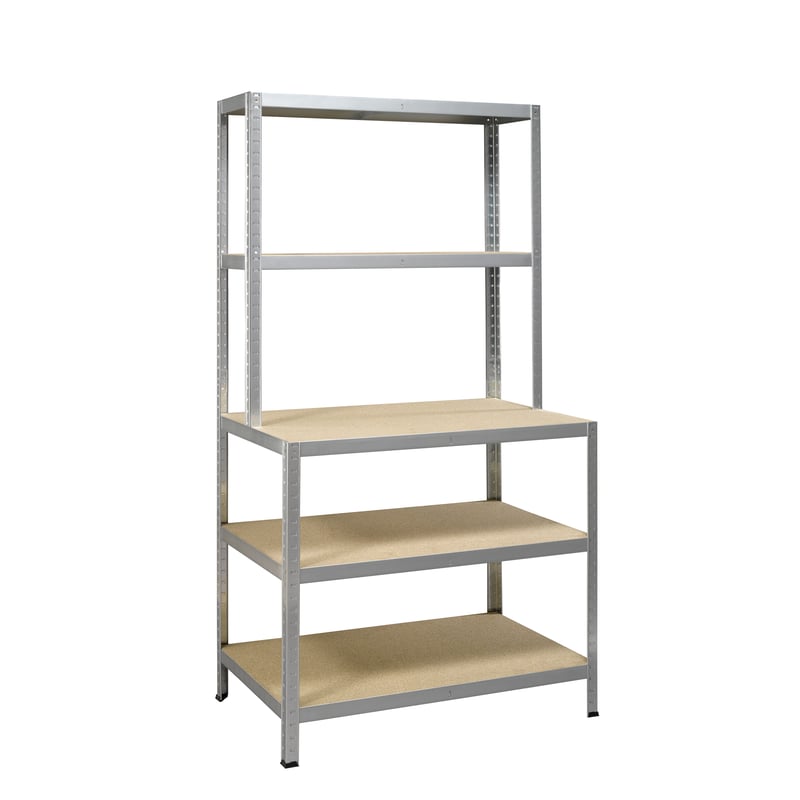 Solidna stal ocynkowana regał garażowy z 5 półkami - szary - szer. 100 x wys. 186 x gł. 60 cm - AVASCO