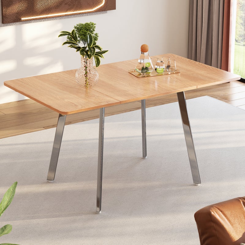 Nowoczesny i minimalistyczny stół jadalny w eleganckim naturalnym kolorze i srebrnych chromowanych nogach - 140 cm x 80 cm