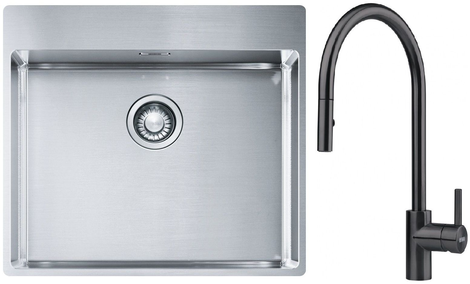 Franke Box BXX 210-54 TL zlewozmywak 57x51 cm stalowy z baterią kuchenną Eos czarna stal szlachetna (1270369295, 1150613671) - Wysyłka w 24h