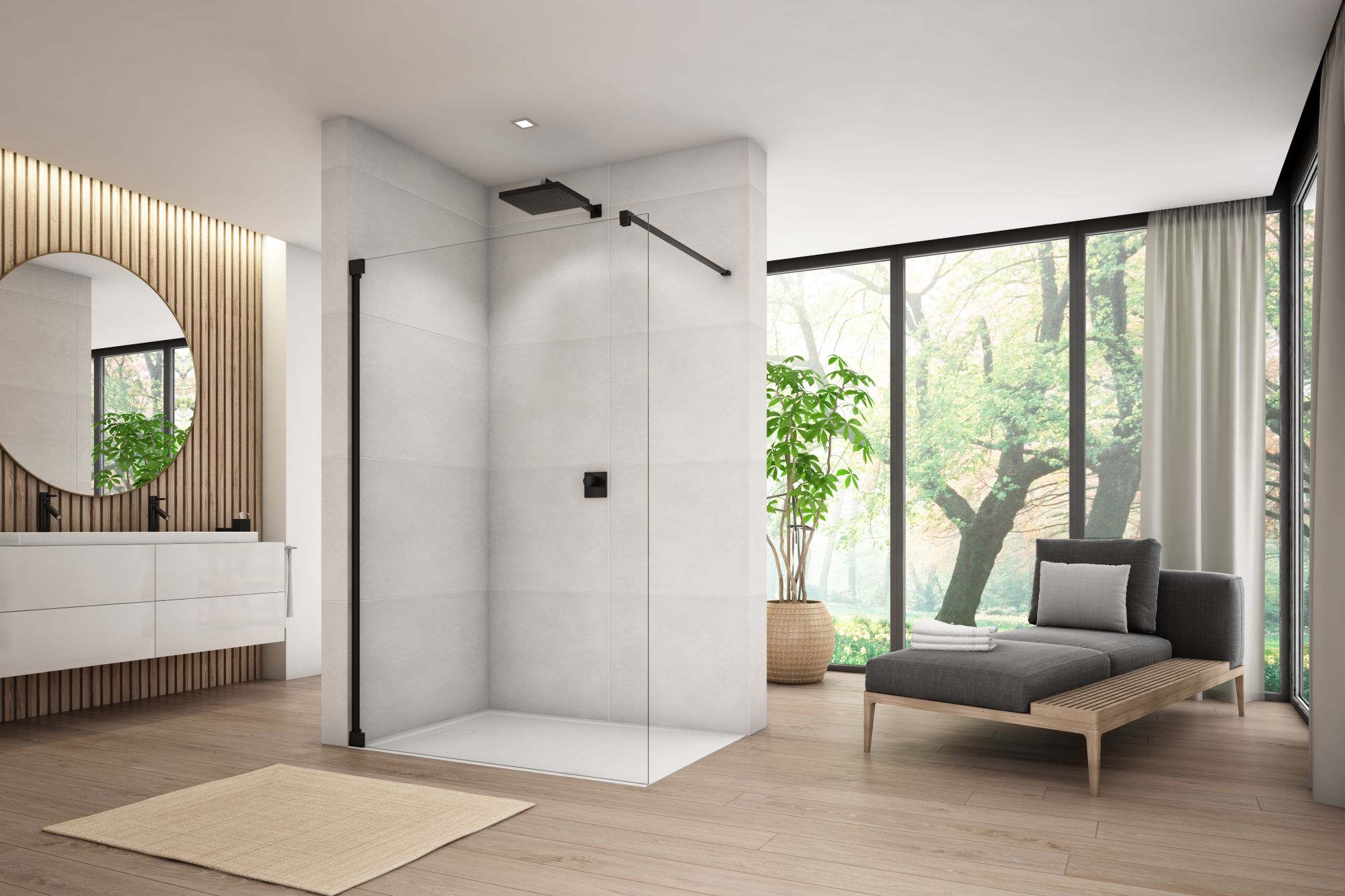 SanSwiss Cadura CAT4 Walk-In ścianka prysznicowa 90 cm czarny mat/szkło przezroczyste CAT40900607