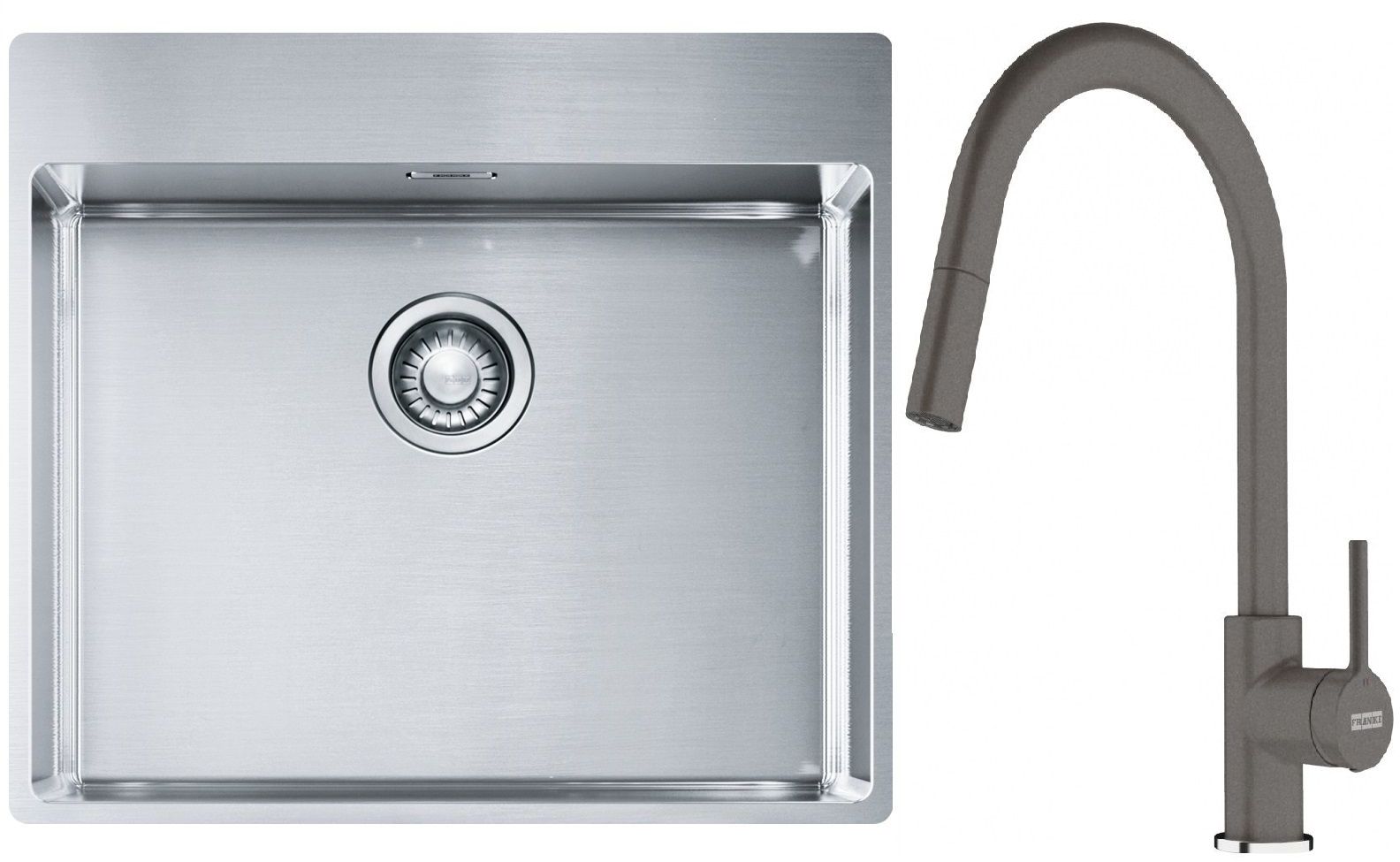Franke Box BXX 210-54 TL zlewozmywak 57x51 cm stalowy z baterią kuchenną Lina kamienny szary (1270369295, 1150626057) - Wysyłka w 24h