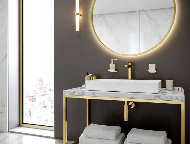 Hansgrohe Talis E bateria umywalkowa stojąca EcoSmart złoty optyczny polerowany 71717990