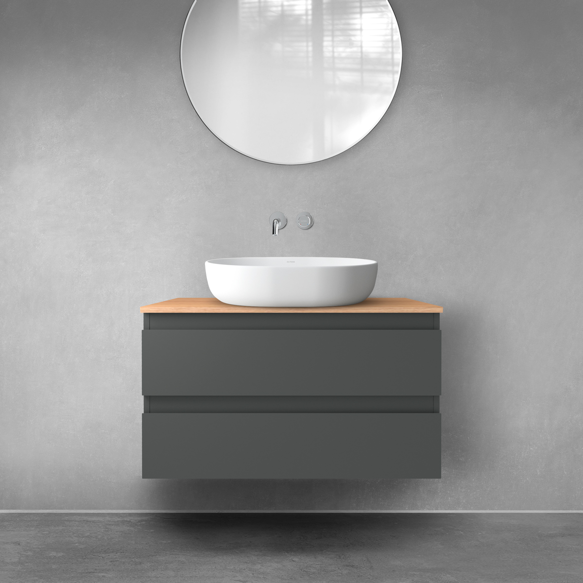 Oltens Vernal szafka 80 cm podumywalkowa wisząca z blatem grafit mat/dąb 68125400 - Wysyłka w 24h