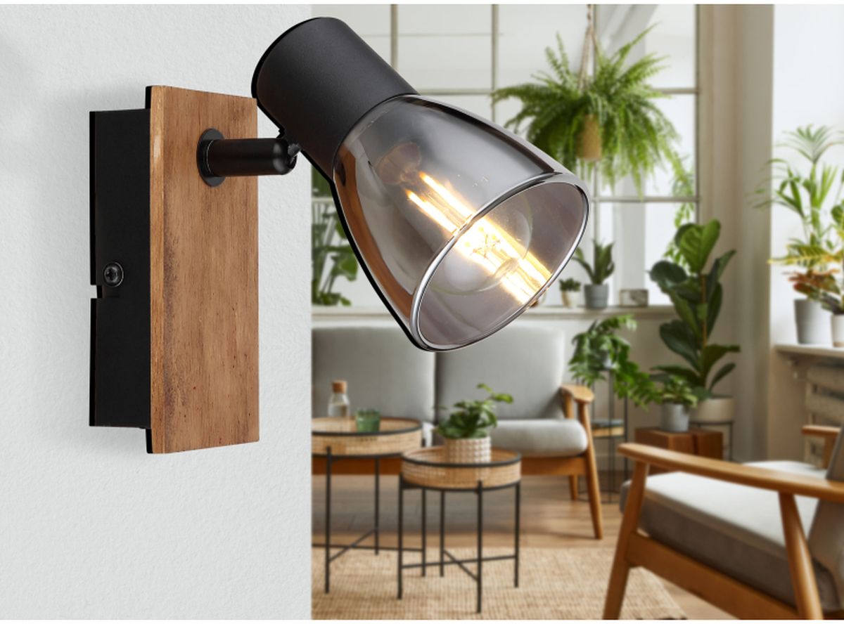 Globo Lighting Claude kinkiet 1x40W czarny mat/drewno/przydymiony 54307-1W