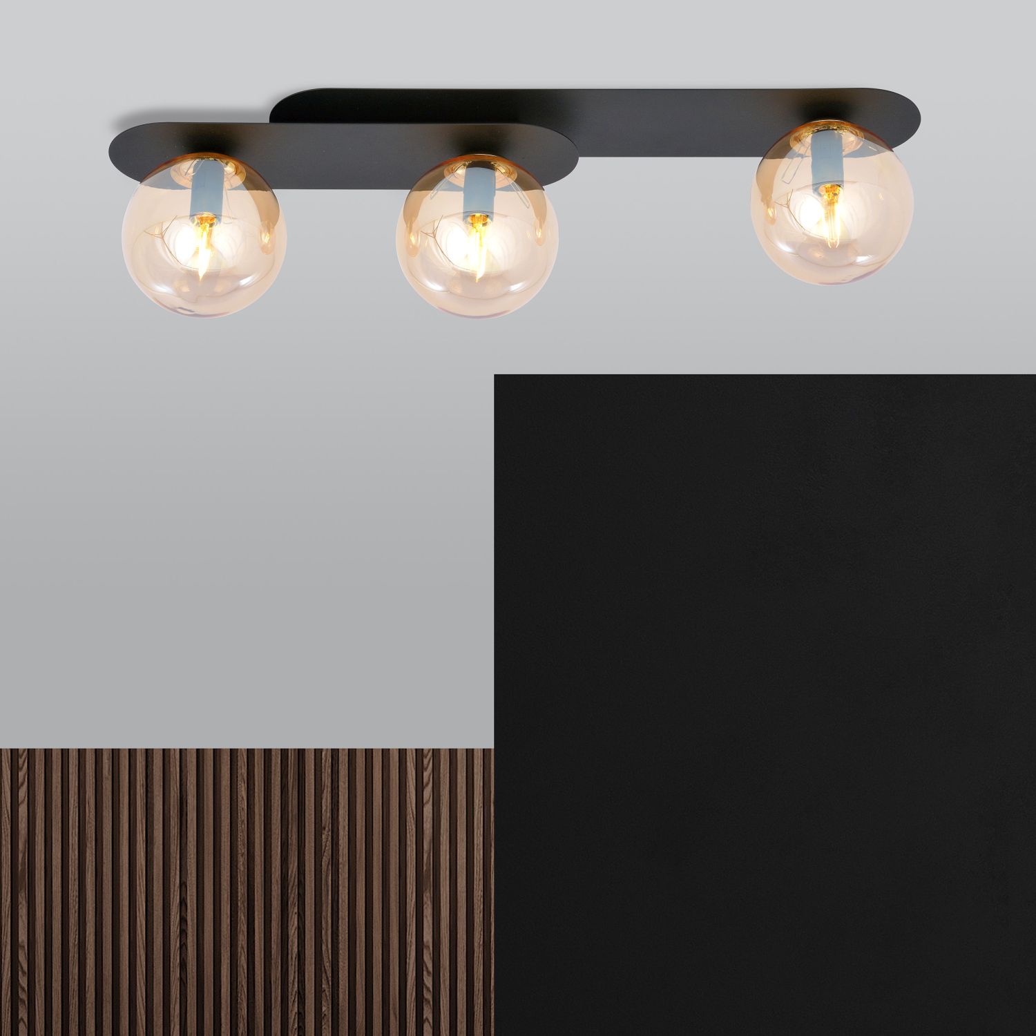 Emibig Plaza lampa podsufitowa 3x10 W czarna-bursztynowa 1120/3
