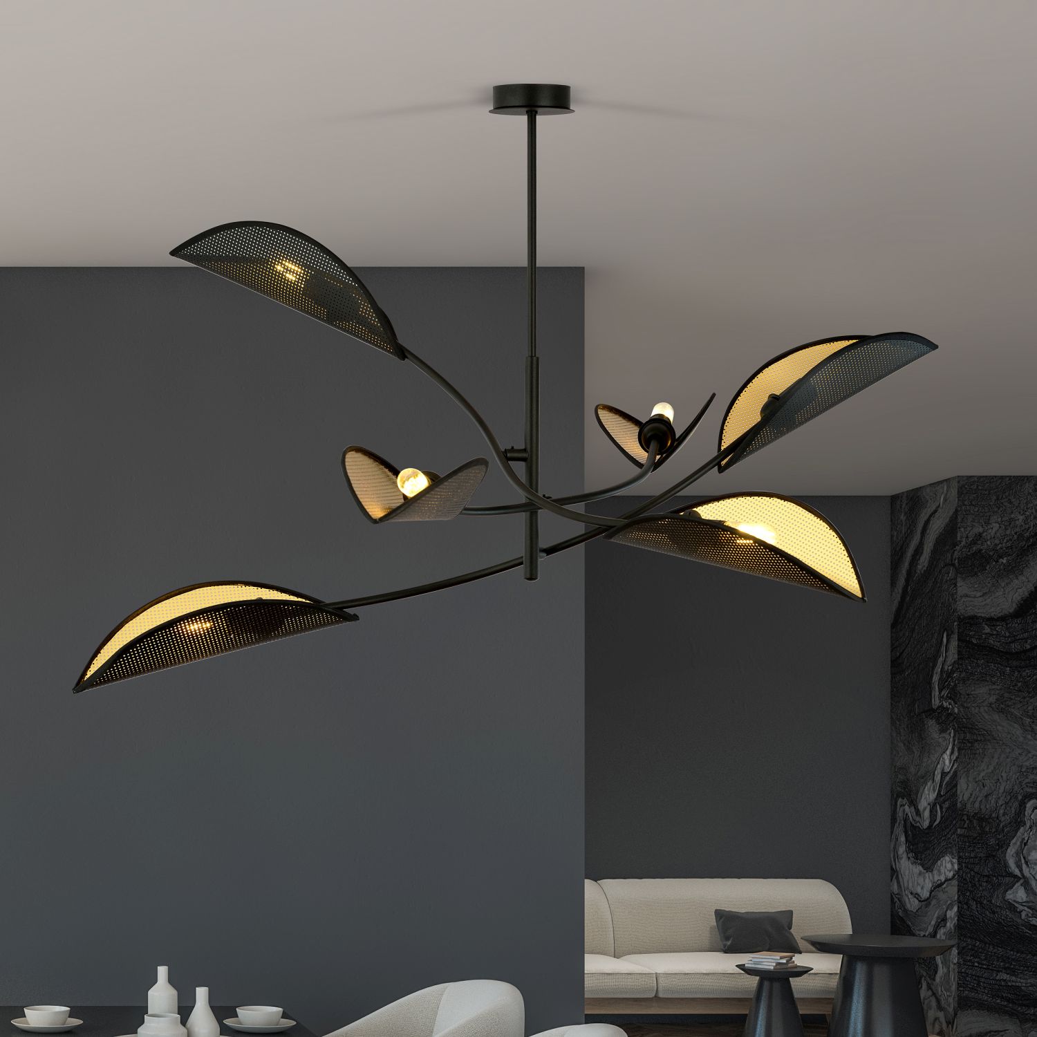 Emibig Lotus lampa podsufitowa 6x10 W czarna-złota 1106/6
