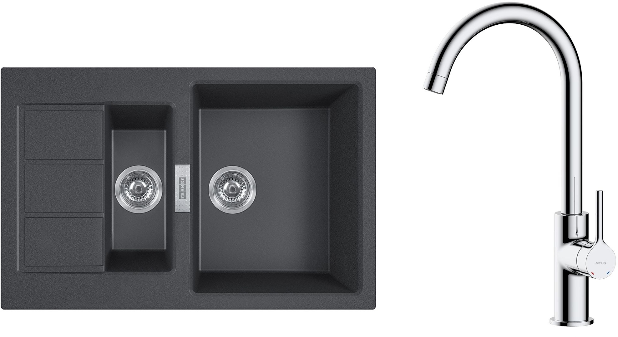 Zestaw Franke Sirius 2.0 S2D 651-78 zlewozmywak 78x50 cm z baterią kuchenną Oltens Skafta onyx/chrom (1430618687, 35206100)