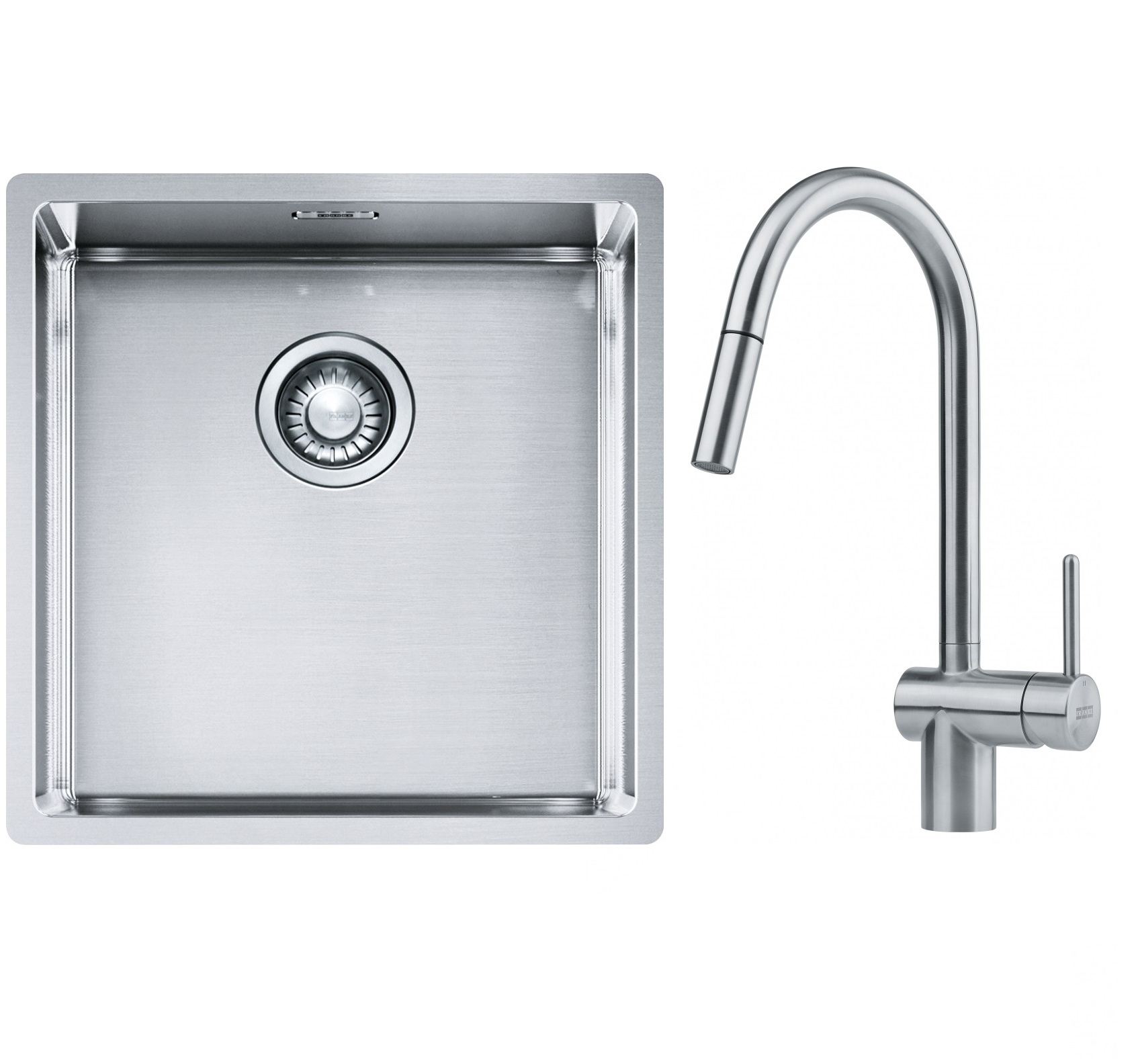 Franke Box BXX 210/110-40 zlewozmywak 45x44 cm stalowy z baterią kuchenną Leda Neo stal szlachetna (1270453654, 1150590047)