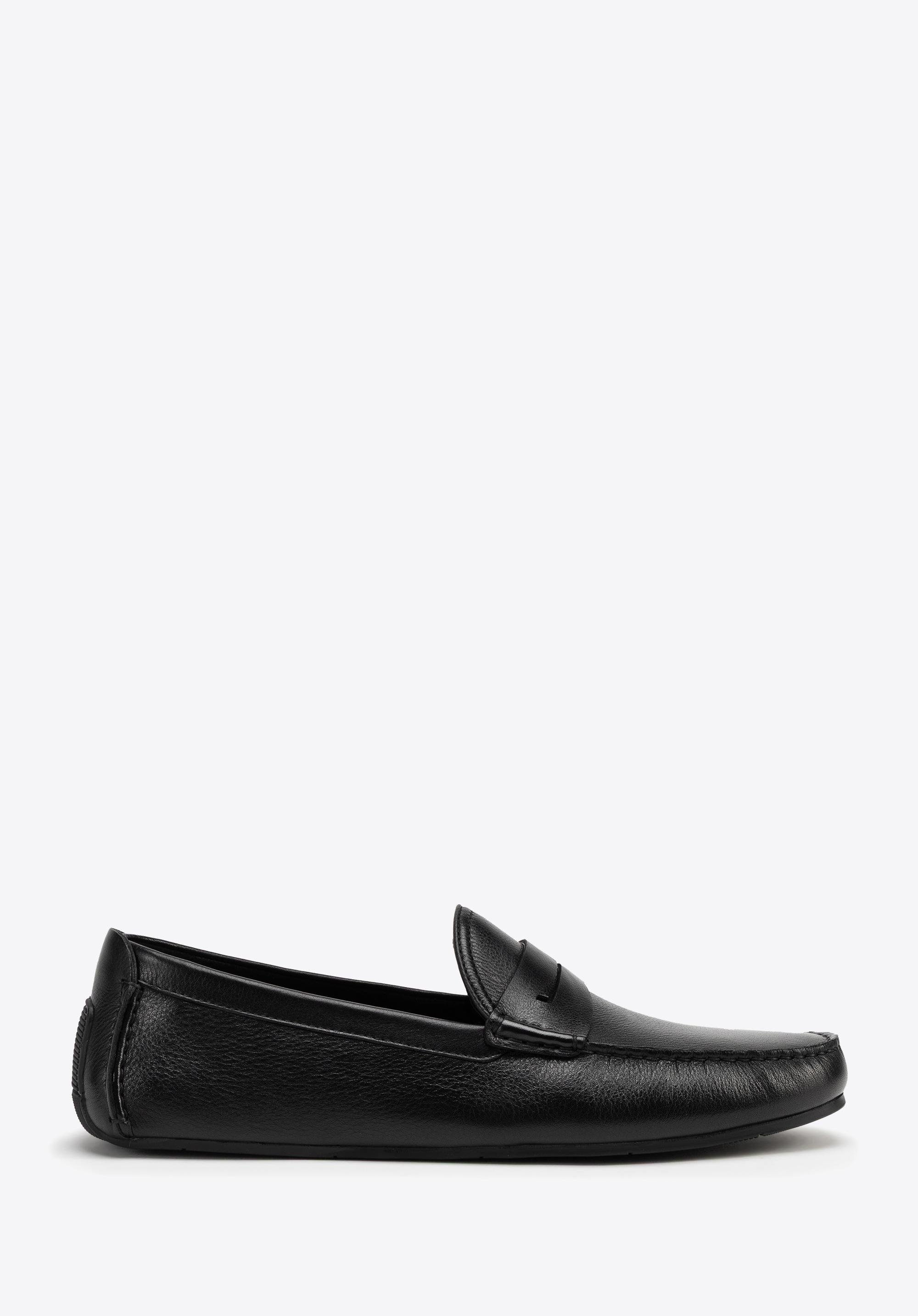 Męskie półbuty slip-on ze skóry naturalnej czarne