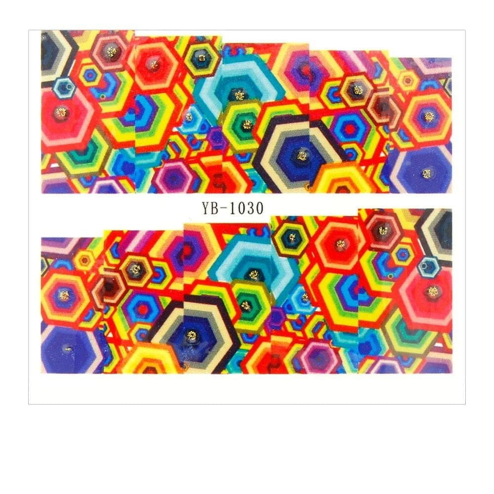 Naklejki wodne do paznokci arkusz 6,5 x 5,5 cm na 10 palców yb Nr 1030