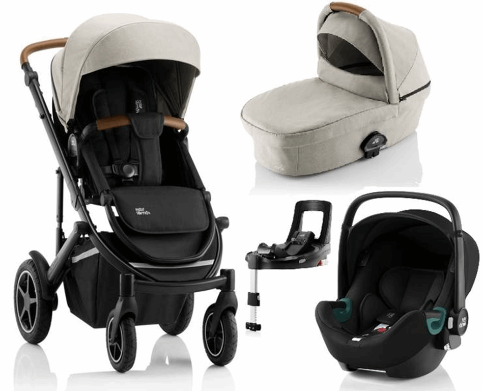 Britax Romer Smile 3 Komfort Plus iSense - wózek głęboko-spacerowy z fotelikiem Baby-Safe iSense i bazą Flex Base iSense 4w1-Pure Beige, Black