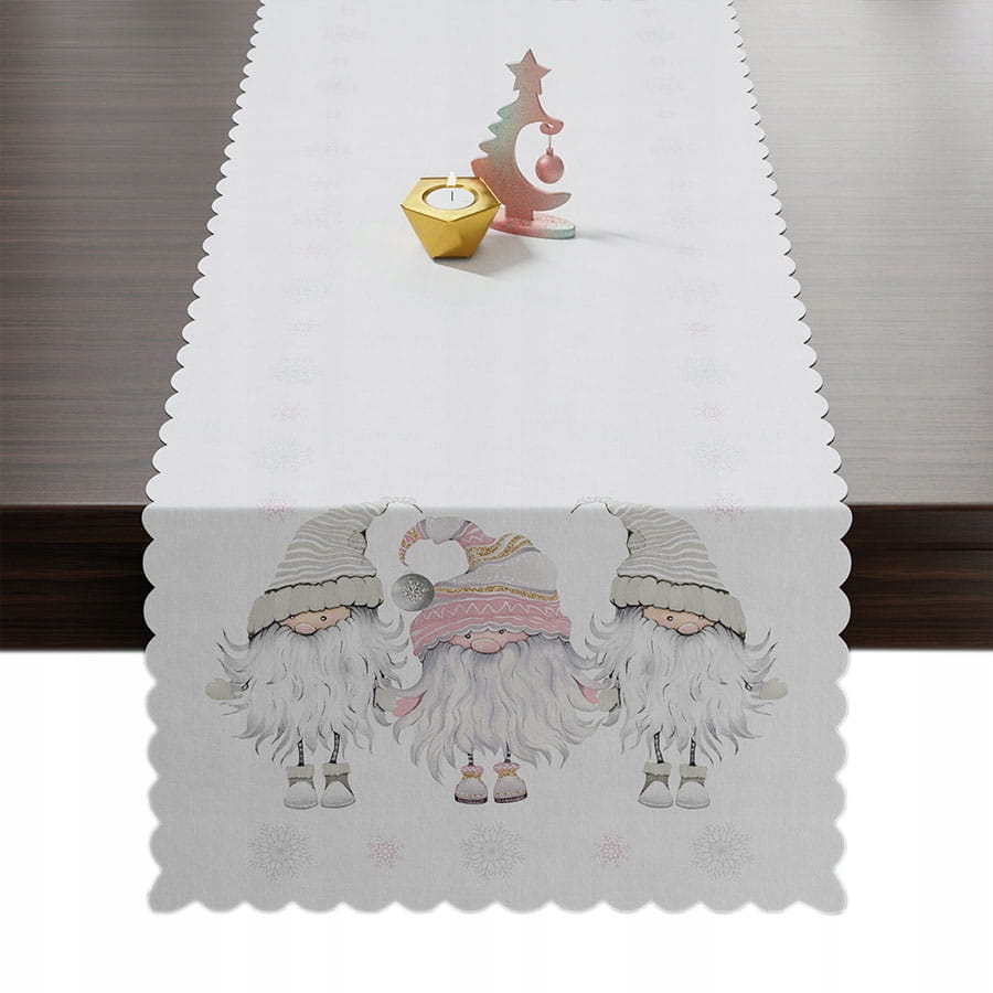 Bieżnik Świąteczny 38x140 Krasnale Gnomy Róż Boże Narodzenie stylowy stół