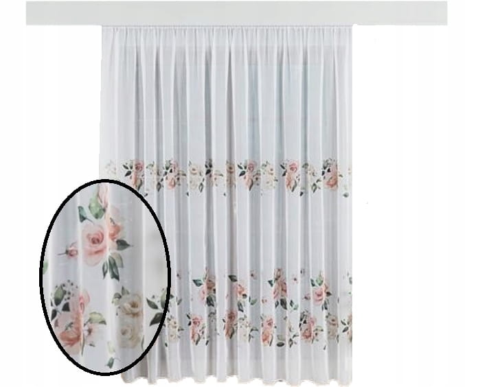 Firana woalowa drukowane kwiaty Lanosa z taśmą 250x250
