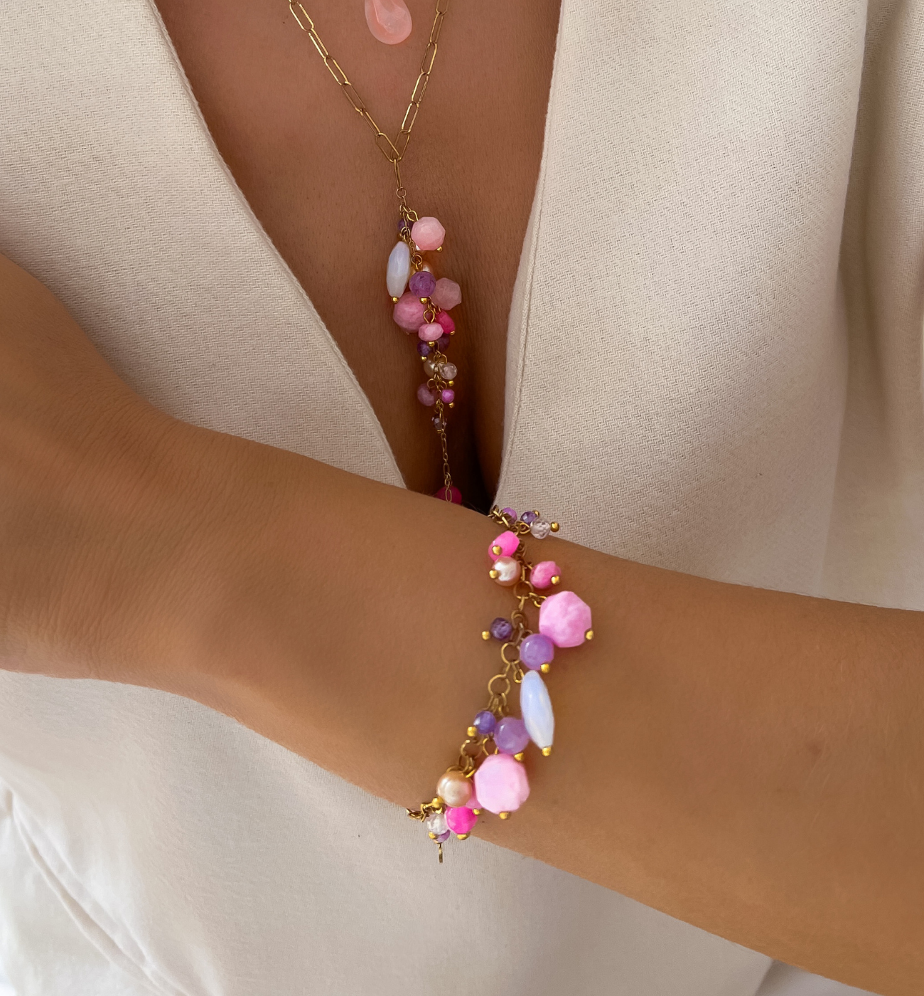 Bransoletka z kamieniami różowa Island Elegance BPA0450