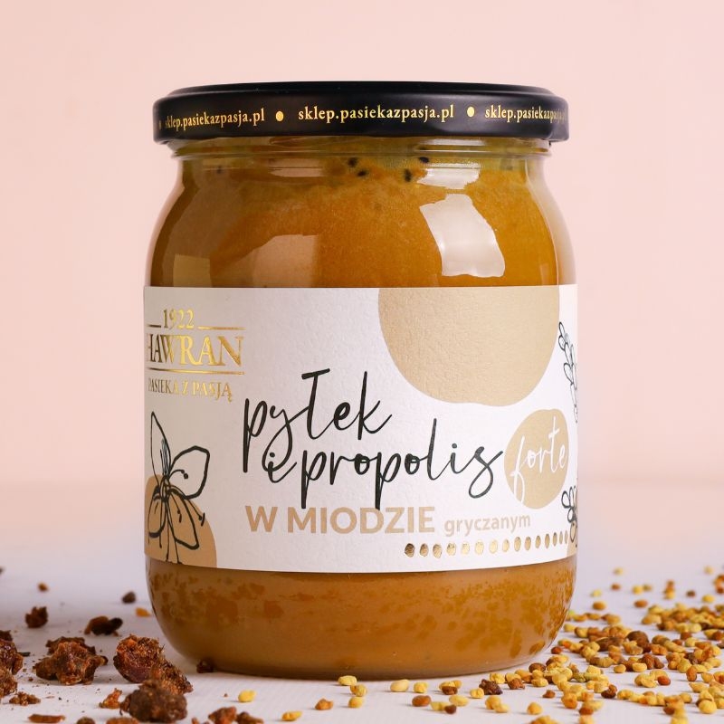Pyłek i propolis FORTE w miodzie gryczanym 630g - Pasieka z Pasją Hawran