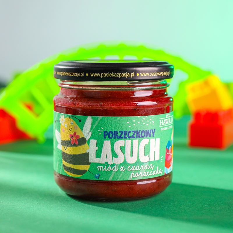 Porzeczkowy łasuch - miód dla dzieci z czarną porzeczką 240g - Pasieka z Pasją Hawran