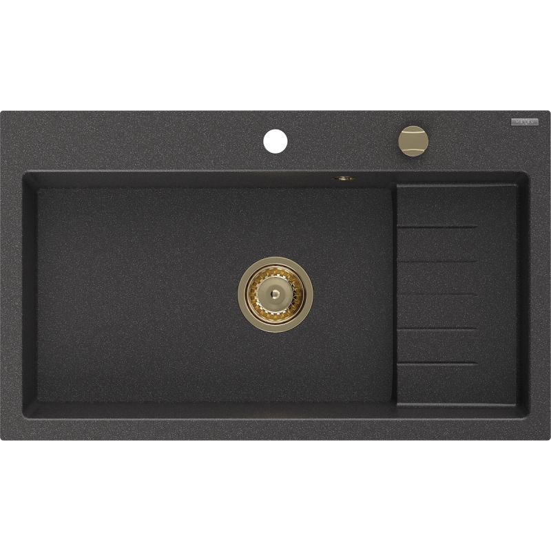 Zlewozmywak granitowy Mexen Omar 1-komorowy czarny/złoty metalik 800x480 mm - 6520801005-75-G 1 szt.
