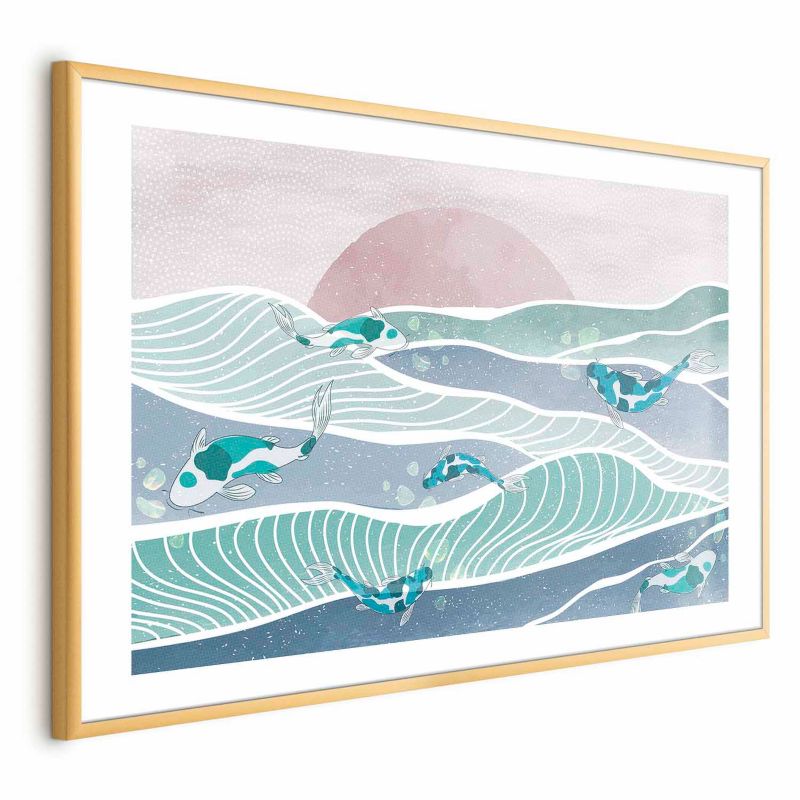 Plakat Artgeist Ryby na falach 42x29,7 cm z ramą złotą 1 szt