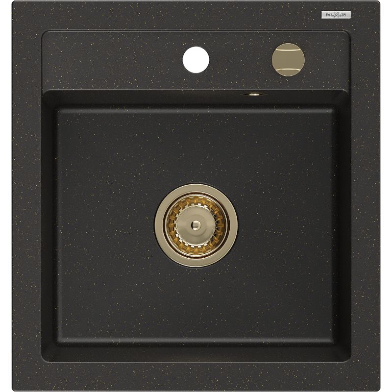 Zlewozmywak wpuszczany Mexen Vito 1-komorowy czarny/złoty metalik 520x490 mm 6503521000-75-G