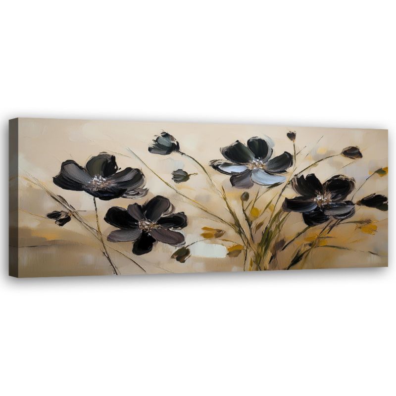 Obraz do salonu sypialni Feeby Malowane Kwiaty Czarne Maki 120x40 cm 1 szt