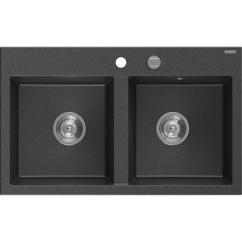 Zlewozmywak wpuszczany Mexen Hektor 2-komorowy czarny/srebrny metalik 800x480 mm - 6521802000-73-B 1 szt.