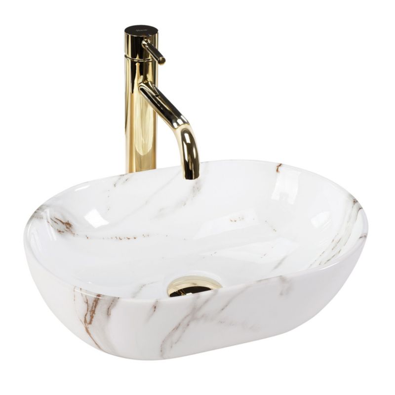 Umywalka Nablatowa Rea Amelia Mini Shiny Aiax Owalna Biały 38X26X12Cm 1 Szt
