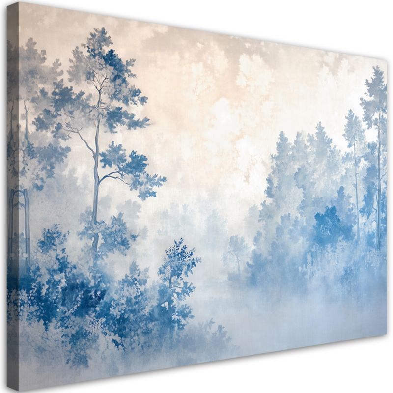 Obraz do salonu sypialni Feeby Las Mgła Pejzaż Niebieski 90x60 cm 1szt