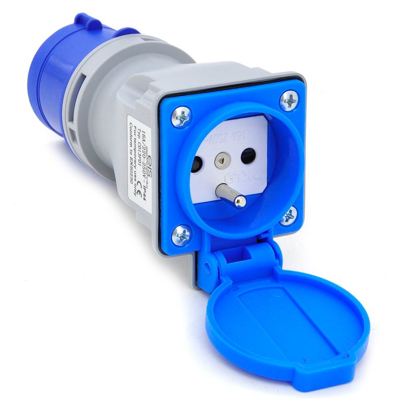 Adapter przenośny, przejściówka kempingowa siłowa ELS Elektrotechnika C013F01 wejście 16/3 wyjście 230V IP44, 1 szt.
