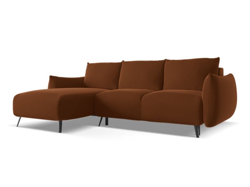 Narożnik lewostronny z funkcją spania Makamii Malie z tkaniny welwetowej 242x162 cm terakota 1 szt.