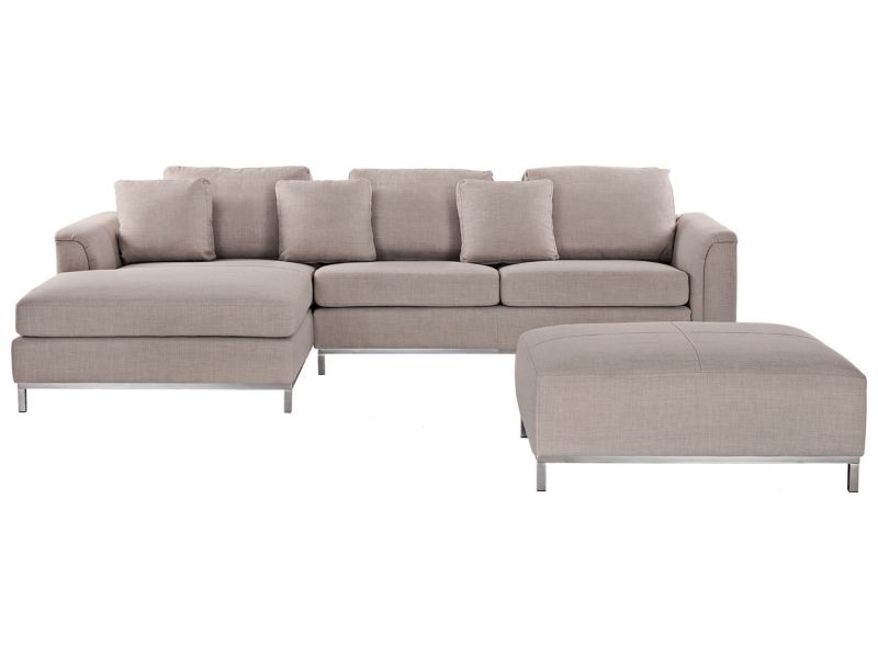 Sofa narożna prawostronna z otomaną Oslo Beżowy Prawostronny 1 kpl