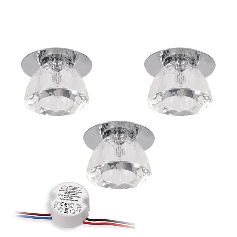 Zestaw Oczek Sufitowych SPOT Light Cristaldream 3xG4 LED 2,3W z zasilaczem, Transparentne Szkło, Polski Producent 3 szt.