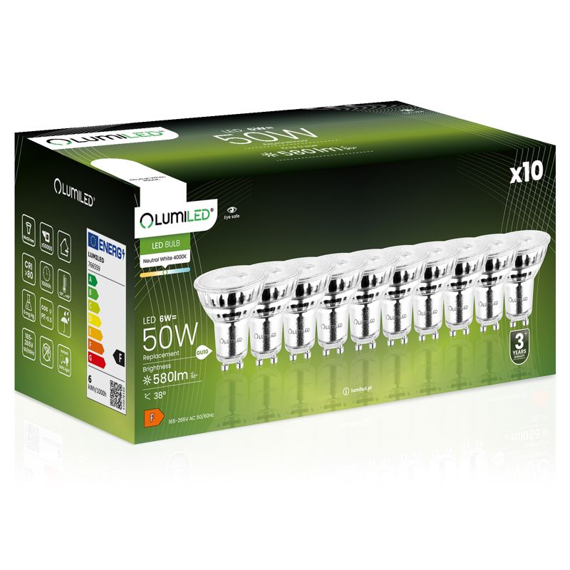 Żarówka LED LUMILED GU10 6W 580lm 4000K 38st 10 szt.